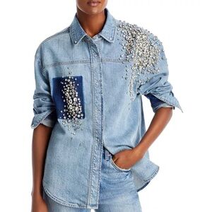 Helplessly Embellished Denim Jacket with Rhinestones